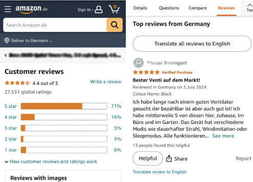 kunde anmeldelse på amazon